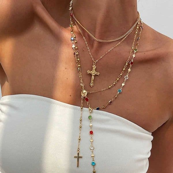 3Pcs Unique Cross Pendant Necklace Set for Women Simple Crystal Necklace Sweater Chain Long Y-shed Necklace Y2K Party Jewelry X260516