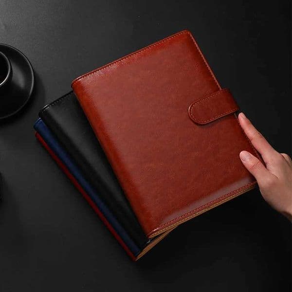 Luxury retro leather notebook A5 cover with pen holder buckle loose leaf diary office diary travel manual sketchbook L260515
