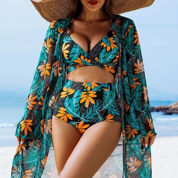 2026 Sexy Print Female High Waist Swimsuits Bikinis ThreePiece Swimwear Beach Swimming Wear Bathing Suits Pool Bather 260507