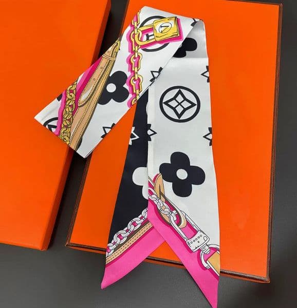 120X8cm Design Printing Women Scarf Silk Scarf Fashion Hair Scarf Headband Skinny BagSmall Tassel Hair Accessories Bundled Ribbons