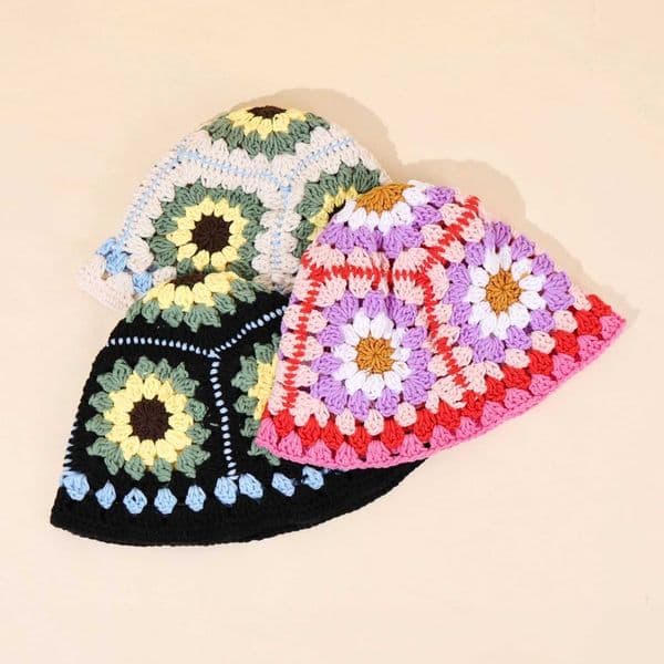 1PC handmade suower patter bamboo hat cute knitted fisherman hat fashionable wens wear X260516