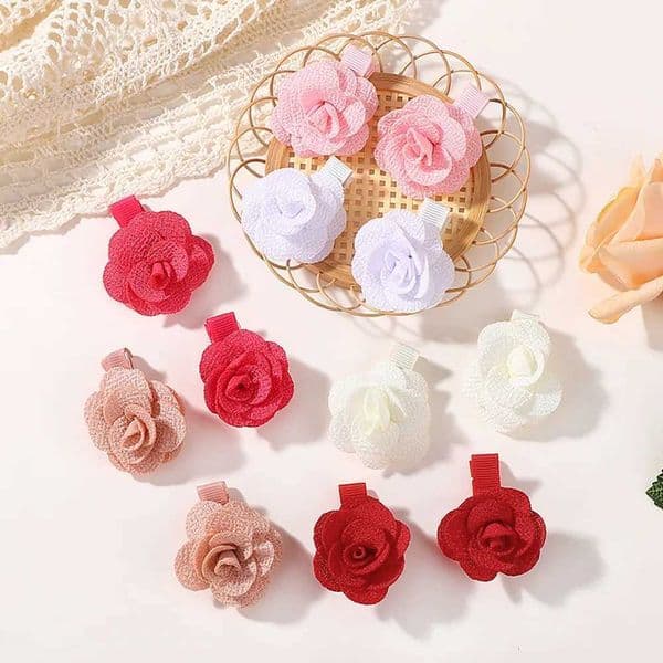 12Pcs/set Sweet Rose Flower Small Hair Clips Set for Women Girls Mini Solid Color Hairpins Barrette Headwear Hair Accessories L260515