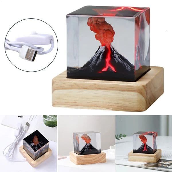 Luxury Designer Decor Cube Organic Resin Desk USB Powered Real room Explosion Night Light Volcanic Lava Lamp Used For Home Living Room Decor 7