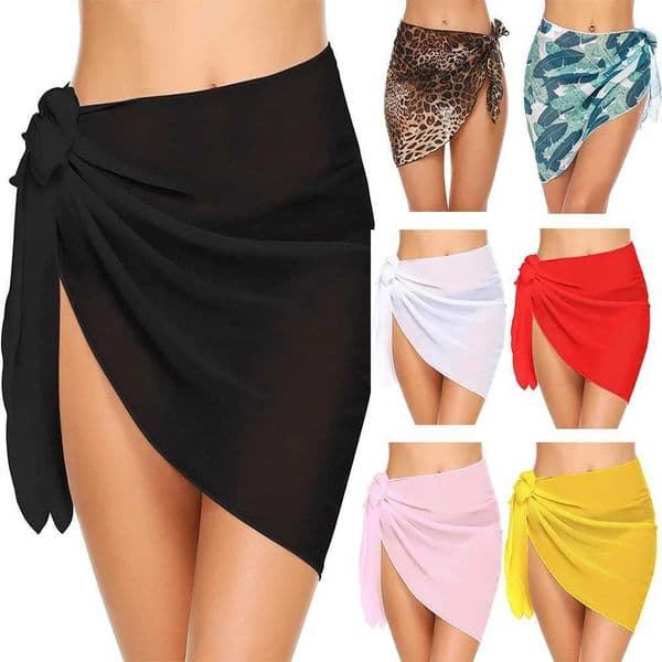 Women Short Sarongs Swimsuit Coverups Beach Bikini Wrap Sheer Short Skirt Chiffon Scarf Cover Ups for SwimwearZ260516