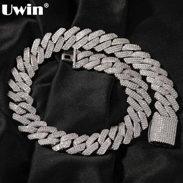 UWIN 20mm Miami Prong Cuban Chain Necklace 3 Rows Micro Pave Iced Out Round Cubic Zirconia Link Fashion Hip Hop Jewelry for Gift J260516
