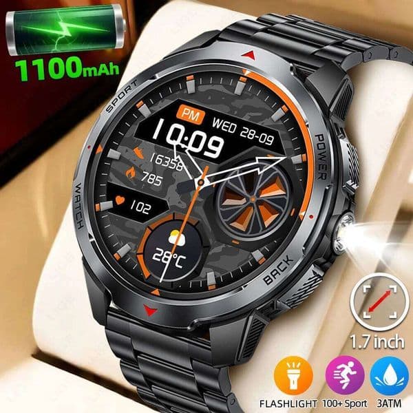 LIGE Smartwatch For Men Bluetooth Call 1100mAh Large Battery Heart Rate Health Monitor LED Flashlight Compass Sports Smart Watch J260516
