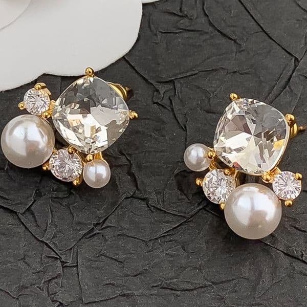 Earrings Women 18K Gold Plated Earring Pearl Diamond Stud Earrings Luxury Jewlery Designer for Women Timeless Elegant Free Shipping Buy One Get One