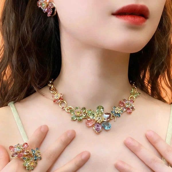 2025 New Trend Fine Jewelry Sets Charm Pink Blue Flower Crystal Fashion Original Luxury Necklace Earring Romantic Gift for Women X260516