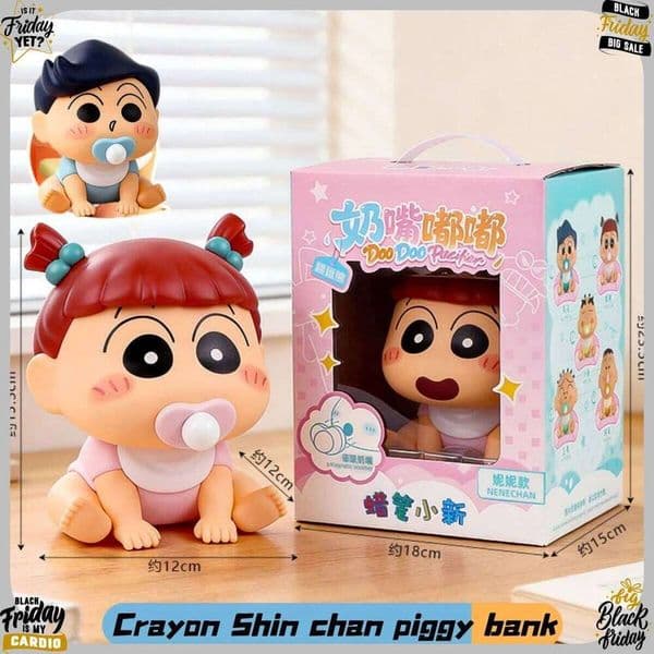 18x15cm Crayon Shin-chan Piggy Bank Statue Desktop Ornament Anime Figure Toy Home Decor Coin Savings Box Birthday Gift 26Y0516