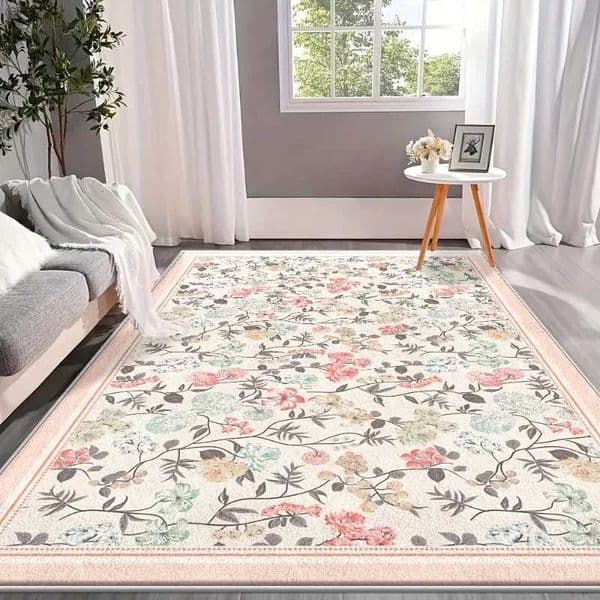 Carpet for Living Room Large Pink Bedroom Rug Bedside Floor Mat Spring Flower Plant Carpets Pastoral Style Home Decoration Rug L260516
