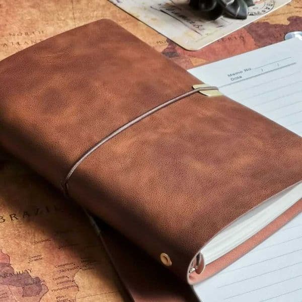 Vintage Leather Notebook - Loose-Leaf Kraft Journal with Strap Soft Plain Cover Flip Diary Notepad L260515