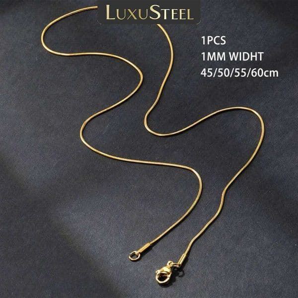 LUXUSTEEL 1pcs 1mm en Plated Snake Chains Necklaces No Fade Basic Jewelry Stainless Steel Necklace For Pendants DIY Choker 26Y0516