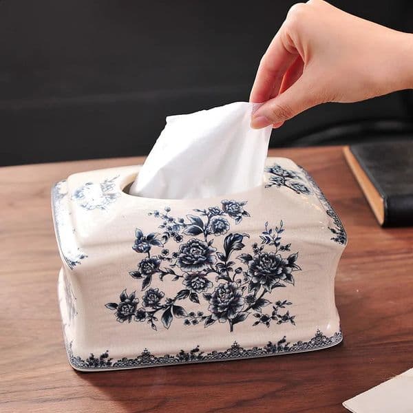 Ceramic Tissue Box Blue and White Porcelain Pattern Tissue Box Holder Napkin Holder Desktop Storage Container Home Decoration 260516