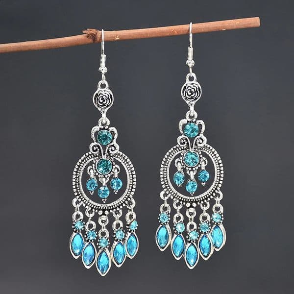 Vintage Ethnic Crystal Tassel Earrings for Women Elegant Boho Long Round Hollow Silver Color Water Drop Earrings Jhumka Jewelry260512