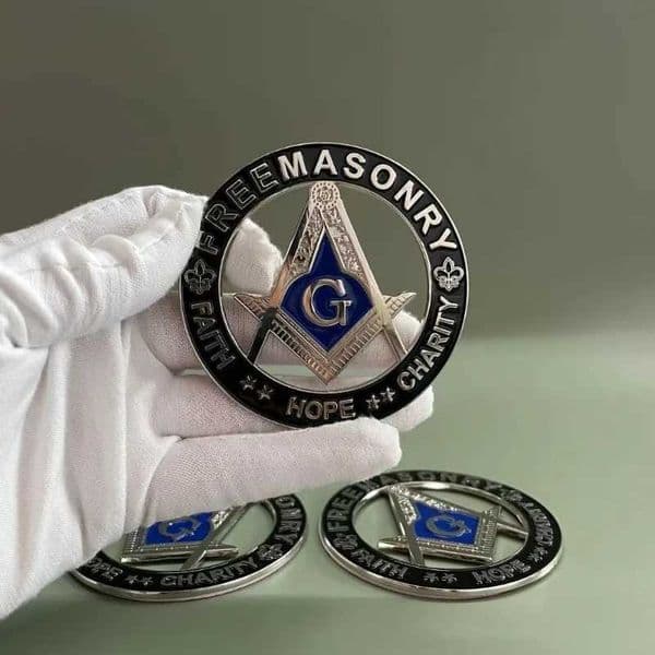 Universal Fit 3D Freemasonry Emblem 3 Metal Masonic Car Sticker Zinc Alloy Gold-Plated Black Round Blue G Symbol Faith Hope T260514