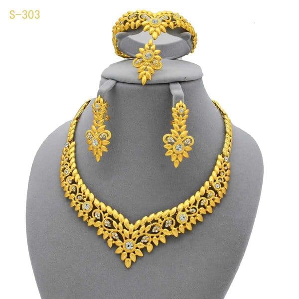 France Luxury 24k Gold Color Jewelry Set For Women Dubai Bridal Wedding Necklace And Earrings Set African Choker Party Gifts X260516