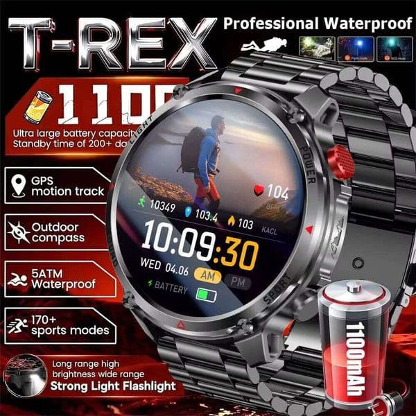 2026 New T-Rex3 Ultra 1100mAh Super Capacity Battery Adult Men Smart Watch 1.7" Large Screen Call 5ATM Waterproof Sports Watches J260516