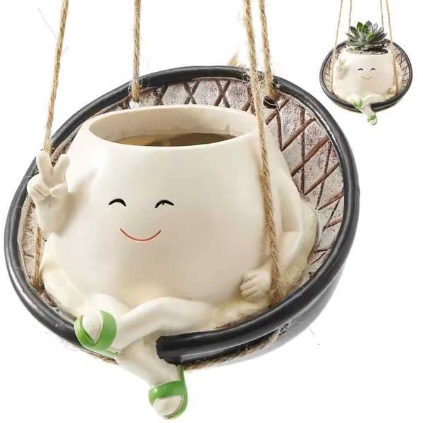 Smily Face Flower Pot Mini Cute Swing Flower Container Resin Succulent Flowerpot Creative Wall Hanging Head Planter Garden Decor L260516
