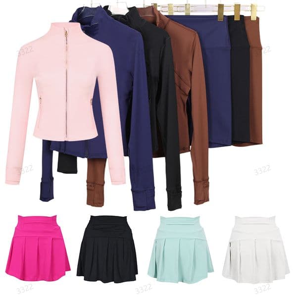 Women's Yoga Sets Cropped Jackets + Shorts Tennis Skirts + Jackets Gold zip Coats Fitness and Gym Wear; Quick-Dry Activewear