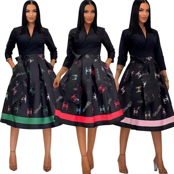 Womens Fashionable Elegant Pleated Skirt High Quality Elastic Waist Mid-Length Flared Skirt