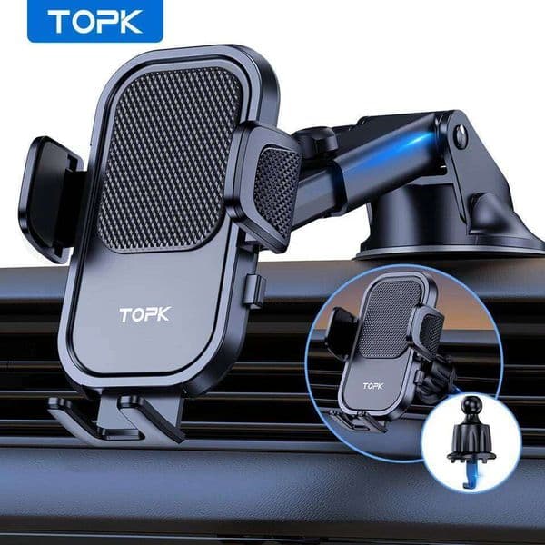 TOPK Universal Car Holder 360 Rotation Cell Phone Mount Air Vent & Dashboard Suction Cup Stand for All Phones W260516