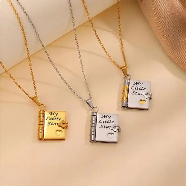 Stainless Steel My Little Star Engrave Book Pendant Necklace For Daughter Love Openable With 7 Pages Gift Womens Sweater Chain 260515