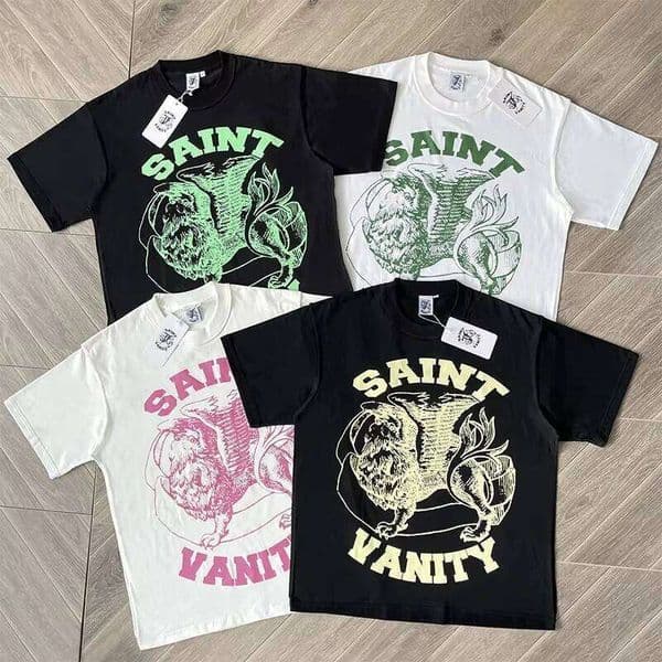 SAINT VANITY Ins The Same Style, Letter Printing Casual Short-sleeved T-shirt for Men and Women Breathable Oversized T Shirt 26Y0516