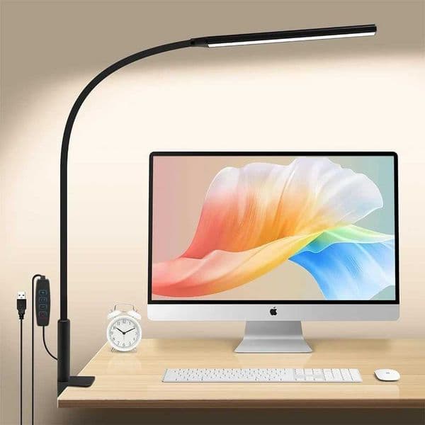 LED Desk Lamp with Clamp Stepless Dimming 3 Modes 10 Brightness 360Flexible Gooseneck Reading Light Eye-Caring for Home Office L260516