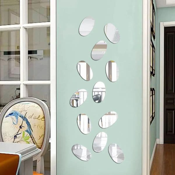 Luxury Designer Decor 12Pcs Pebble Acrylic Mirror Sticker For Living Room Bedroom Ellipse Art Wall room 3D Decoration Home Decor Decoration 17
