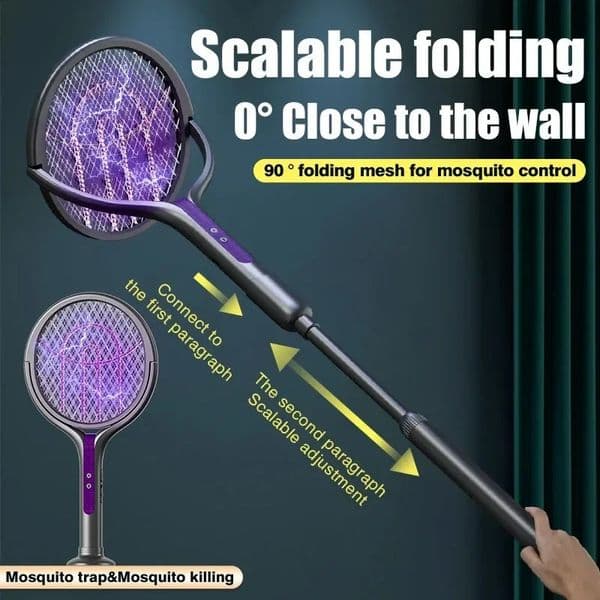 2-in-1 Electric Mosquito swatter Adjustable 5-Layer Protection Grid Gnat Trap Catcher Angle Retractable Home Mosquito Repellent 260516
