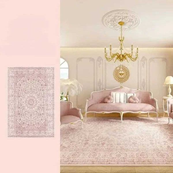 Pink Light Luxury Living Room Carpet High-end Persian Bedroom Bedside Rug Large Area Retro Velvet Floor Mat L260516