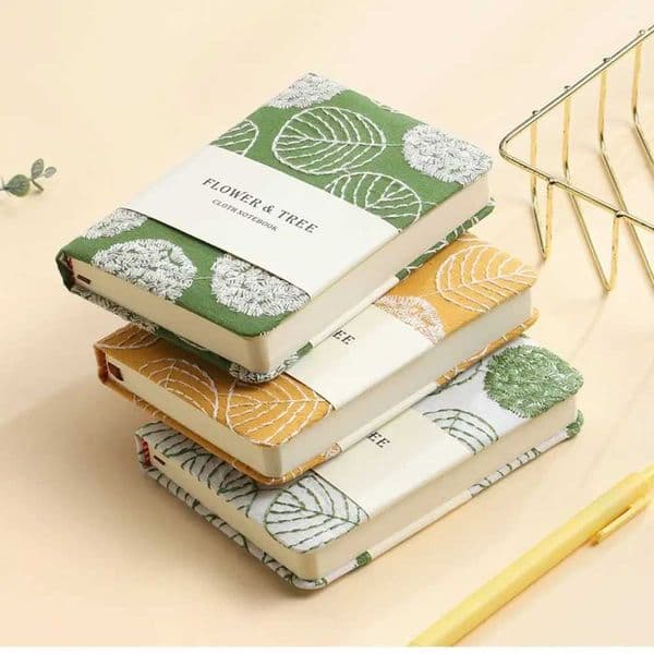 A6 Stylish Leaf Hand Ledger Fabric Cover Morandi Embroidered Notebook Compact Cotton Cloth Binding Pocket Book Student L260515