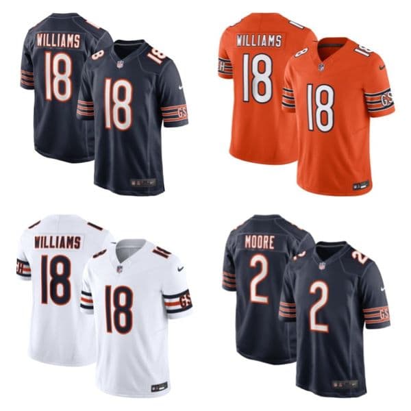 Premium Stitched Bearss Jerseys: Featuring 18 Caleb Williams15 Rome Odunze. Men, Women Youth S-XXXL
