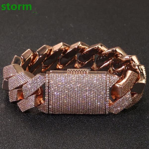 Moissanite Diamond Cuban Link Chain Necklace 925 Silver Rose Gold Tone Iced Out Chain Luxury Hip Hop Jewelry for Men Women