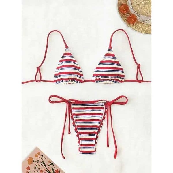 2026 New Summer Womens Red Sexy Push-Up Two-Piece Swimsuit Bathing Suit Micro Beachwear Stripe Bikini Set Brazilian SwimwearZ2605161