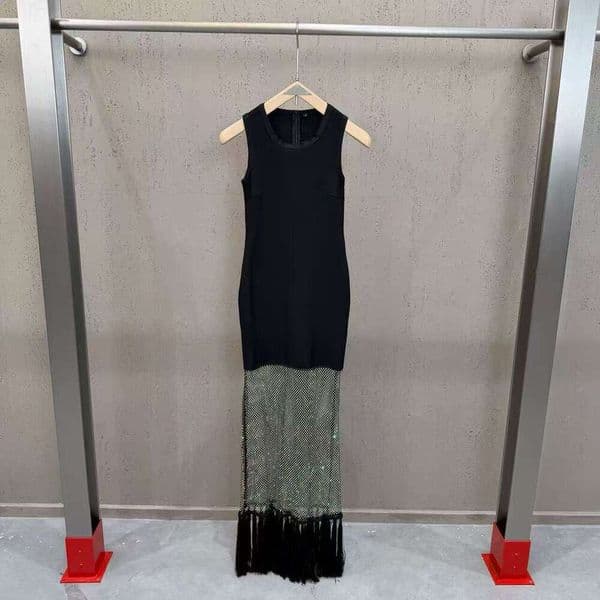 Party dress Formal Back Zipper Sleeveless Hem With Mesh And Rhinestone Tassels Elegant Long Dress Little Black Dress Luxury