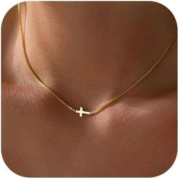 for Women 14K Gold Plated Small Cross Pendant Choker Simple Trendy Charm Chain Necklace Jewelry Religious Gift J260516