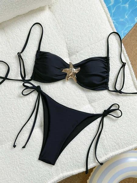 Womens Bikini Set Metal Starfish Swimsuit Tie Side 2 Pieces String Bathing SuitZ260516