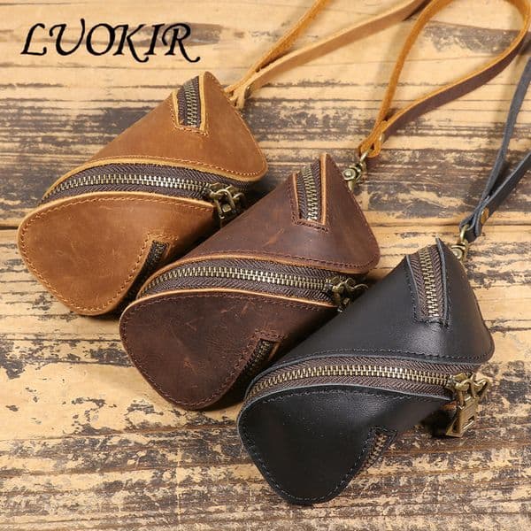 LUOKIR Creative Top Layer Leather Key Bag Pure Crazy Horse Cowhide Carry Mini Pouch Zipper Car Coin Purse 260514