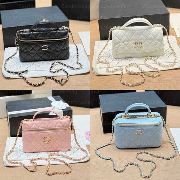 L P hot Enamel handle kel Cases Chain Bag Shoulder bag Handbag CC Makeup Box Vanity BagTote Caviar Sheepskin Cosmetic Case Women Designer Crossbody Multiple colors 9A