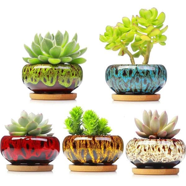 6Pc Ceramic Flower Pots Kiln Change Mini Wicker Bonsai Plant Flowerpot Mold Planters For Yard Garden Desktop Decor Flowers Ceram L260516