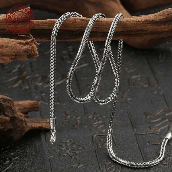 Real S Pure Men's 3MM Foxtail Necklace for Men Individuality Vintage solid Snake Bone Chain 26Y0516