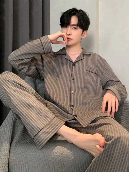 Pajamas Spring and Autumn Mens Long-Sleeved Trousers Cardigan Loose Lapel Large Size Home Clothes Spring SuitT260516