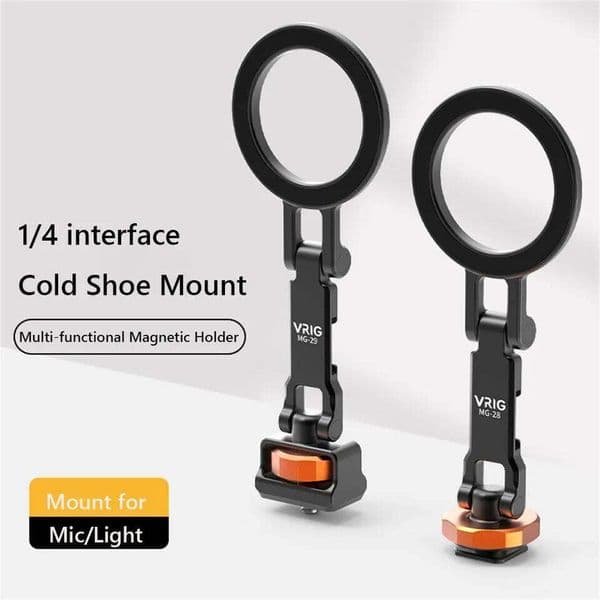 VRIG Magnetic Cold Shoe Holder W 1/4 Phone Tripod Mount for MagSafe iPhone 16 15 14 Samsung Camera Mic Light Monitor W260516