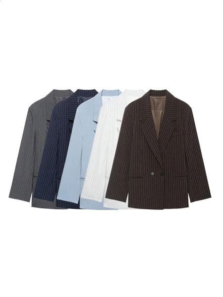 Womens Old Money Style Ovesized Striped Blazer Coat Long Sleeve Front Pockets Chic Oversize Top Female Outerwear 260516