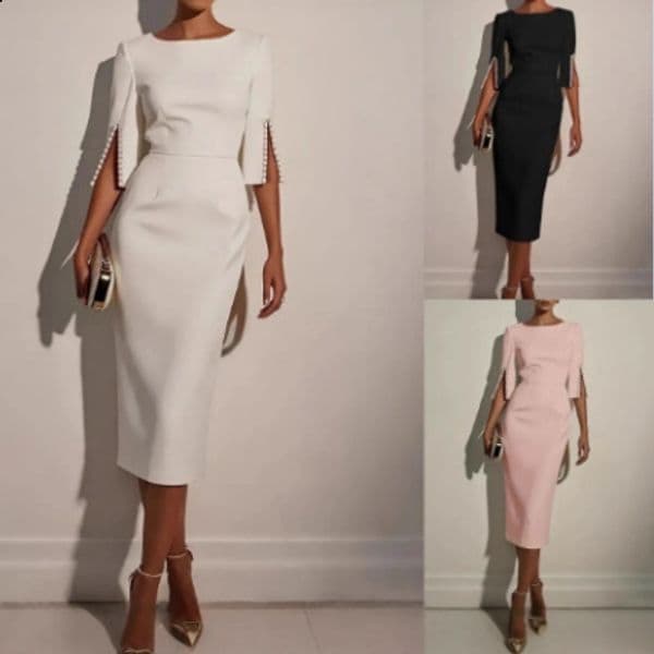 Spring Summer Solid Color Commuting Beaded Slim Elegant Dress Womens Fashion 260516