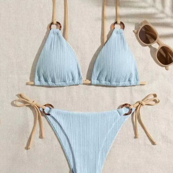 Womens Padded Three-point Bikini Set Solid Color Spaghetti Strap Hoop Sexy Swimsuit Two-piece Swimwear WirelBathing SuitZ260516