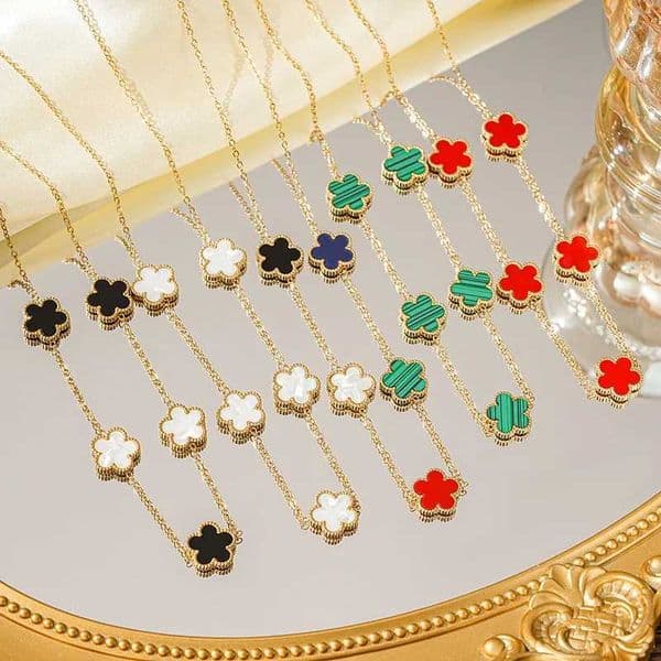 EVISPOL 1pc Lucky Clover Womens Necklace Double Sided Shell Flower Jewelry Gold Plated Stainless Steel Necklace Bracelet Gifts X260516