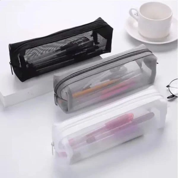 Mesh Pencil Case Transparent Pens Pouch Cute Simple Aesthetic Bag Organizer Office School Supplies for Student Stationary 260515