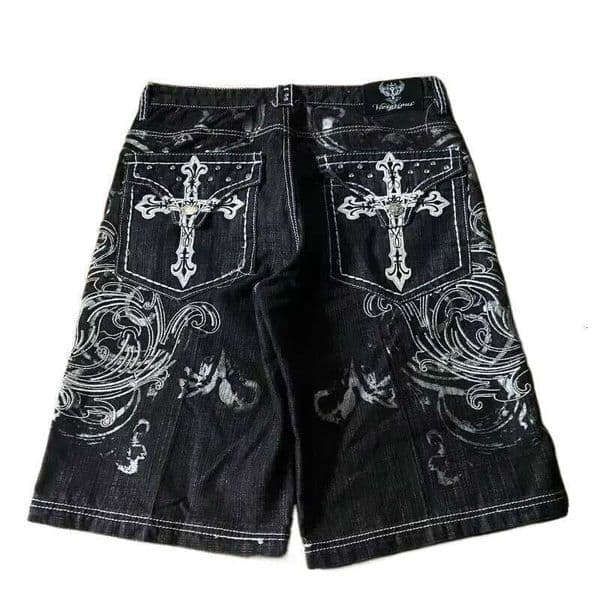 American Vintage Popular New Pattern Embroidery Baggy Denim Men Street Fashion Gothic Casual Joker Shorts Women Clothing 26Y0516